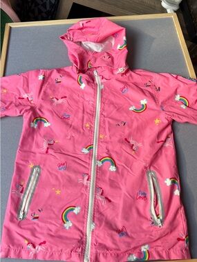 Kids Pink Unicorn & Rainbow Raincoat - Lightweight Hooded Jacket